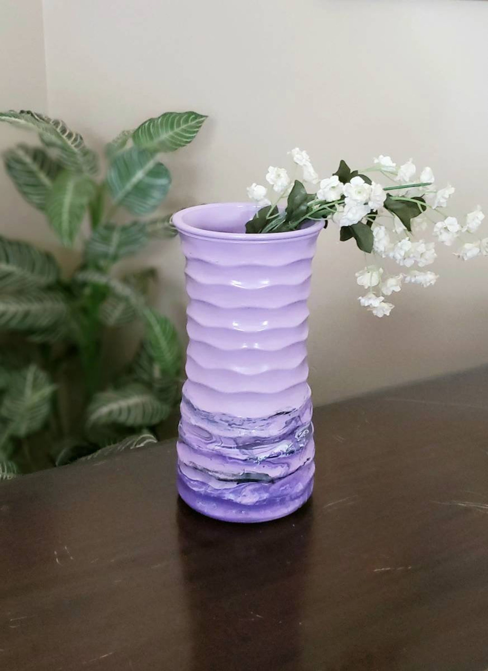 Modern Purple Glass Vase Tall Purple Glass Vase Hand Painted Etsy