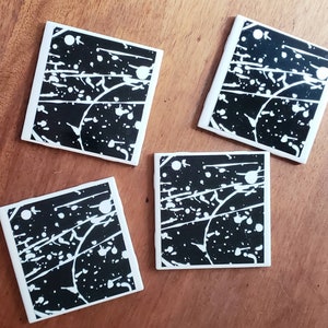Ceramic Coaster Set, Black Ceramic Coasters, Housewarming gift, Black White Coaster, Ceramic Tile Coaster, Black Coaster Set, Tile Coasters