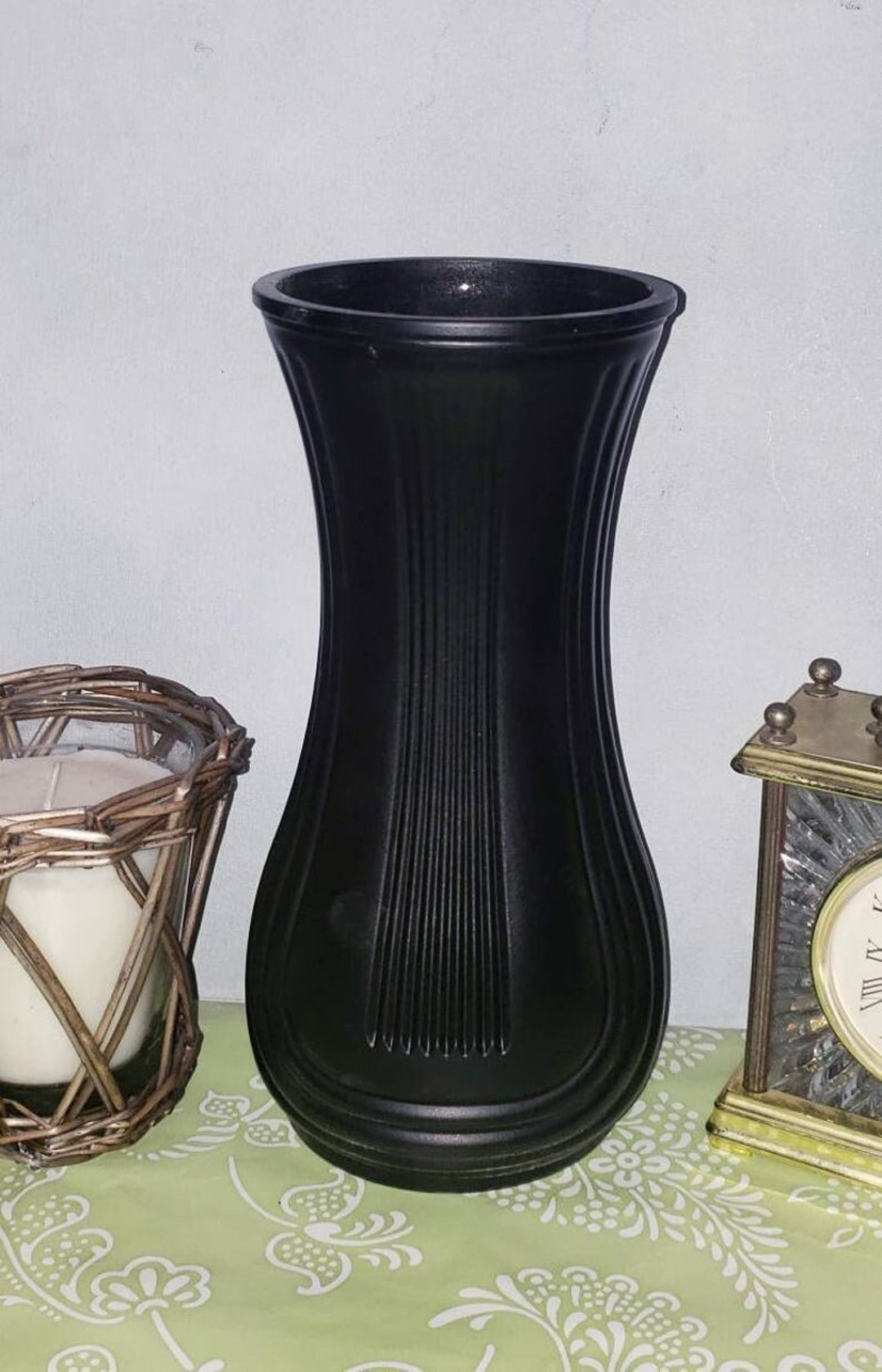 Art Deco Vase Black Glass Vase Vintage Glass Vase Black Etsy