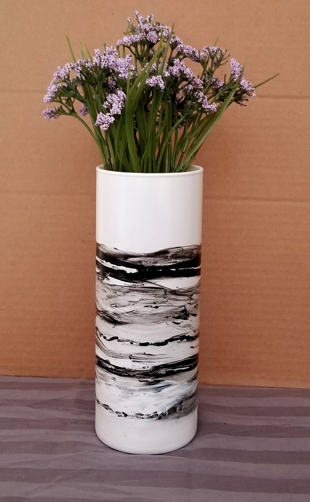 Black White Vase, Black White Vase, Tall Glass Vase, Black White Glass