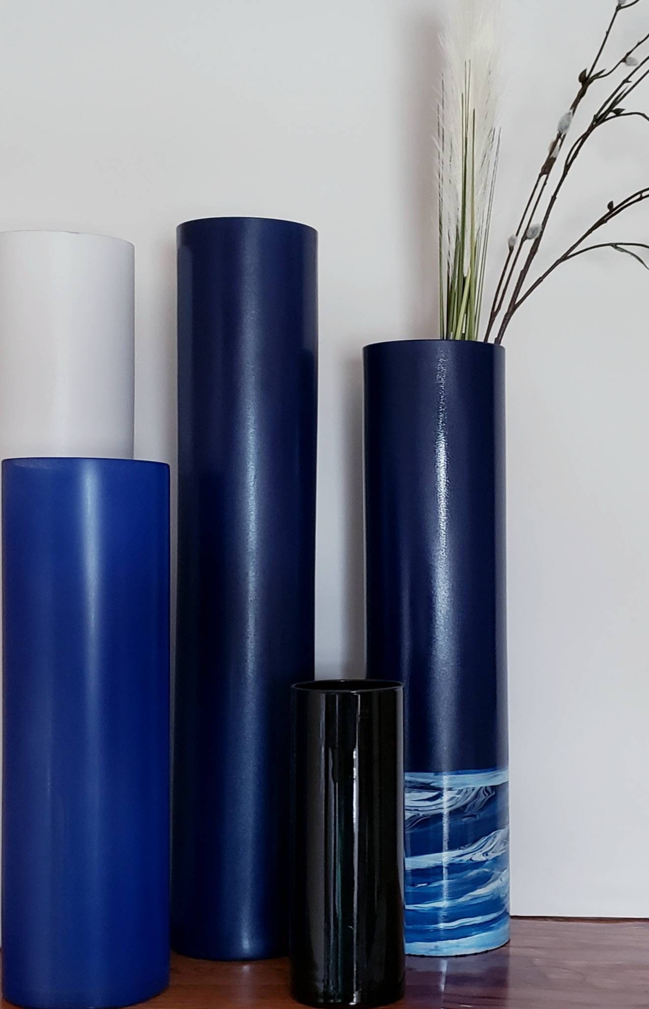 Floor Vase Tall/Navy Blue Glass Vase Etsy