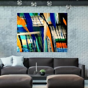 Dipinto astratto su tela, stampa astratta arancione, stampa su tela, dipinto astratto, arte murale astratta, arte murale arancione blu contemporanea