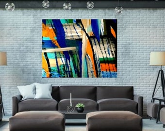 Abstract Painting on Canvas, Orange Abstract Print, Canvas Print, Abstract Painting, Abstract Wall Art, Orange Blue Wall Art, Dorm decor