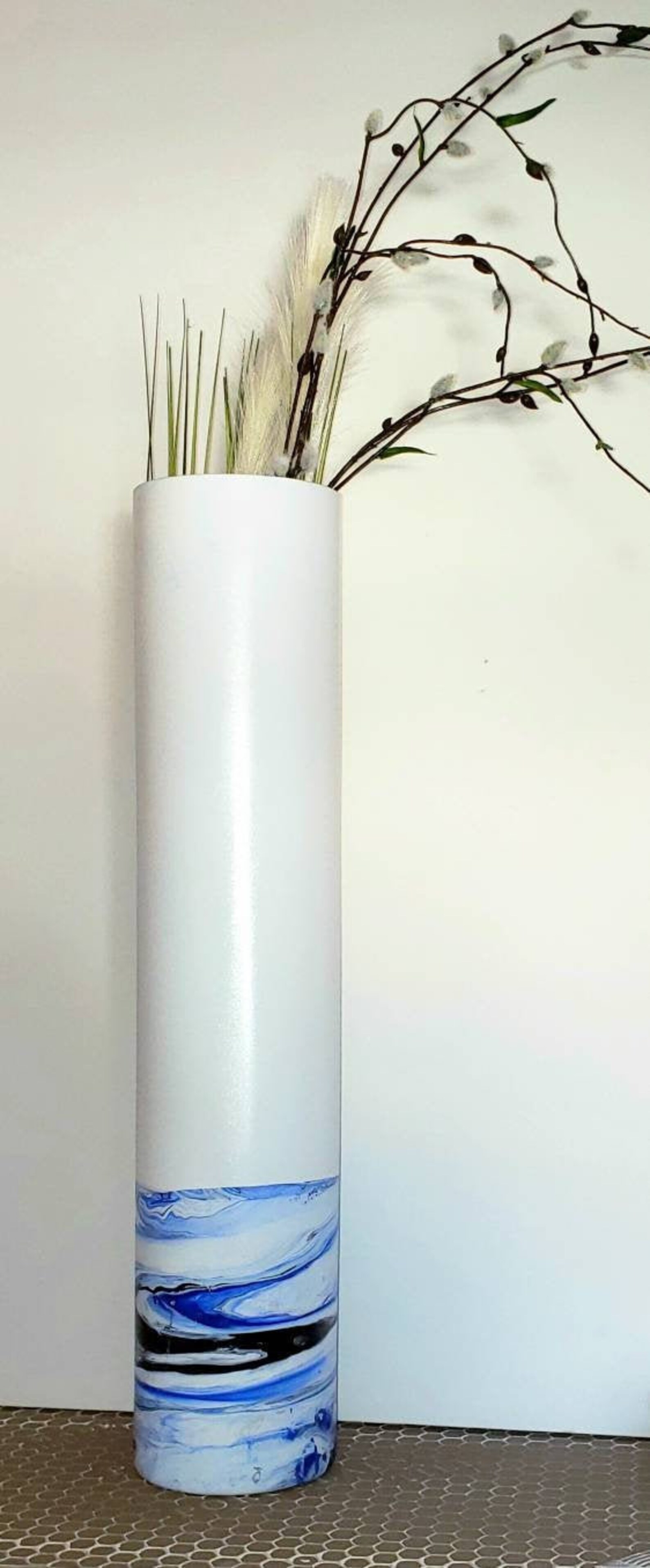 Tall Blue Floor Vase Large Blue Floor Vase Tall Floor Vase Etsy