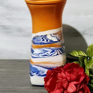 Orange Blue Vase, Vintage Orange Vase, Orange Blue Glass Vase, Orange Vase, Orange Cylinder Vase, Modern Orange Blue Vase, Orange Glass Vase
