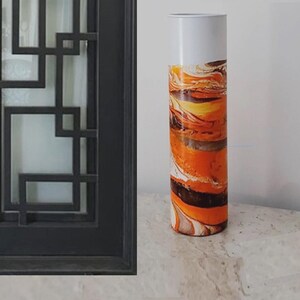Bodenvase Glas, Bodenvase Orange, große Vase für Boden, Bodenvase, große orangefarbene Vase, hohe orangebraune Vase, handbemalte Glasvase