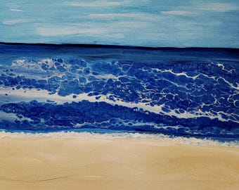 Abstract Beach Painting, Blue Abstract Painting, Dorm Decor, Abstract Wall Art, Ocean Wall Art, 18 x 24 inch Painting, Beach Wall Art