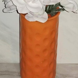 Orange Vase, Tall Orange Glass Vase, Vintage Orange Vase, Hand Painted Orange Glass Vase, Modern Orange Vase, Tall Vase, Orange Fall  Decor