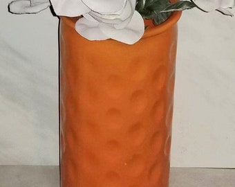 Orange Vase, Tall Orange Vase, Vintage Orange Vase, Hand Painted Orange Glass Vase, Modern Orange Vase, 10 in Vase, Dimpled Vase, Decor