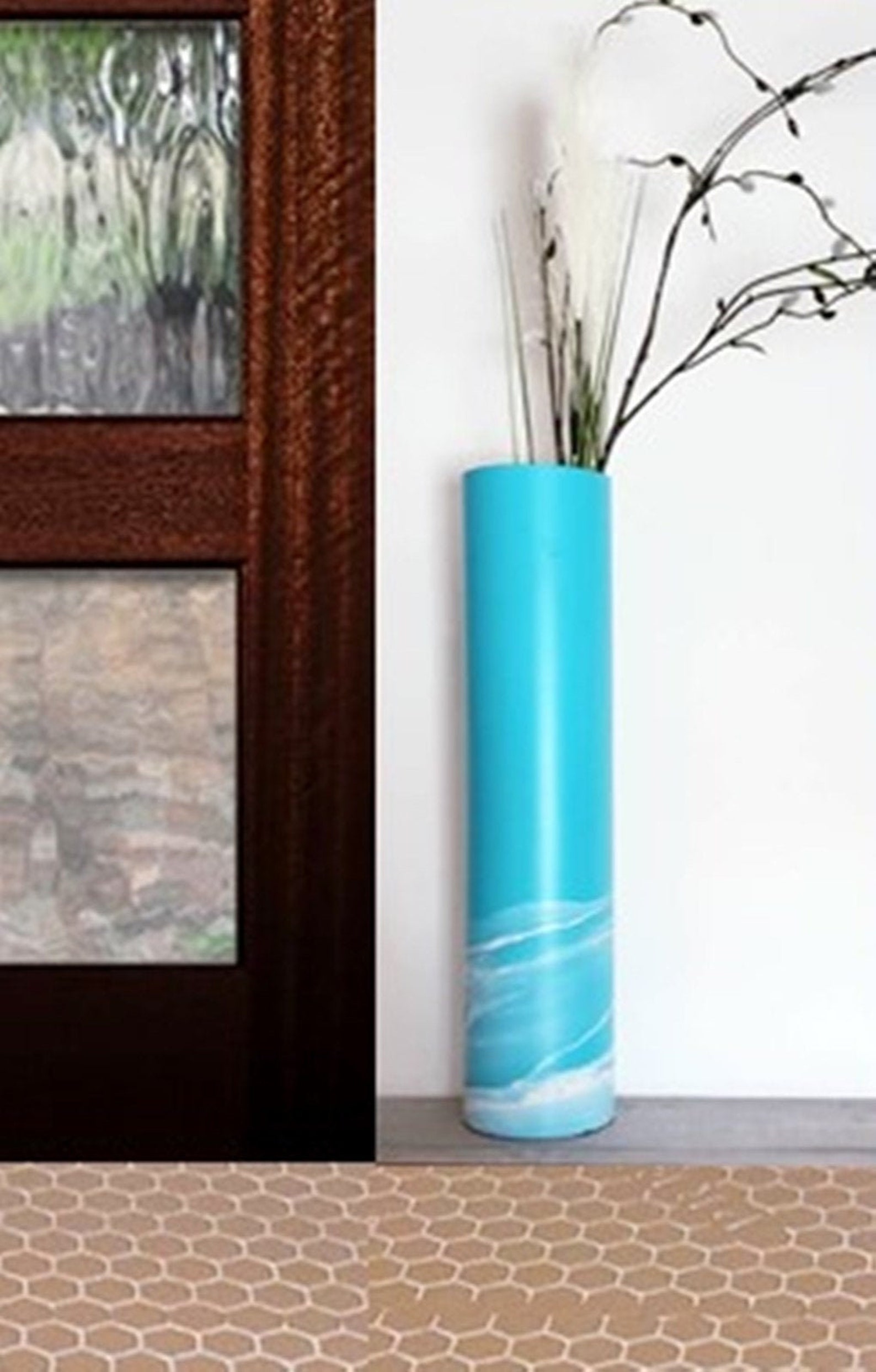 Floor Vase Teal/Glass Floor Vase 2 Feet Tall Etsy