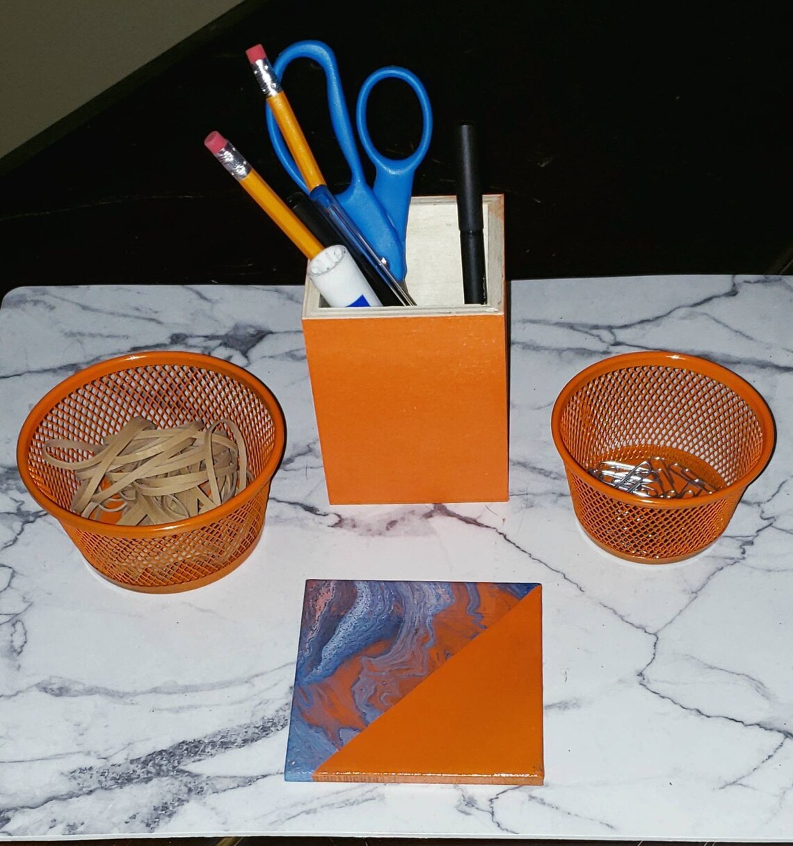 Orange Desk Accessories/Desk Organizer/Orange Desk Set Etsy