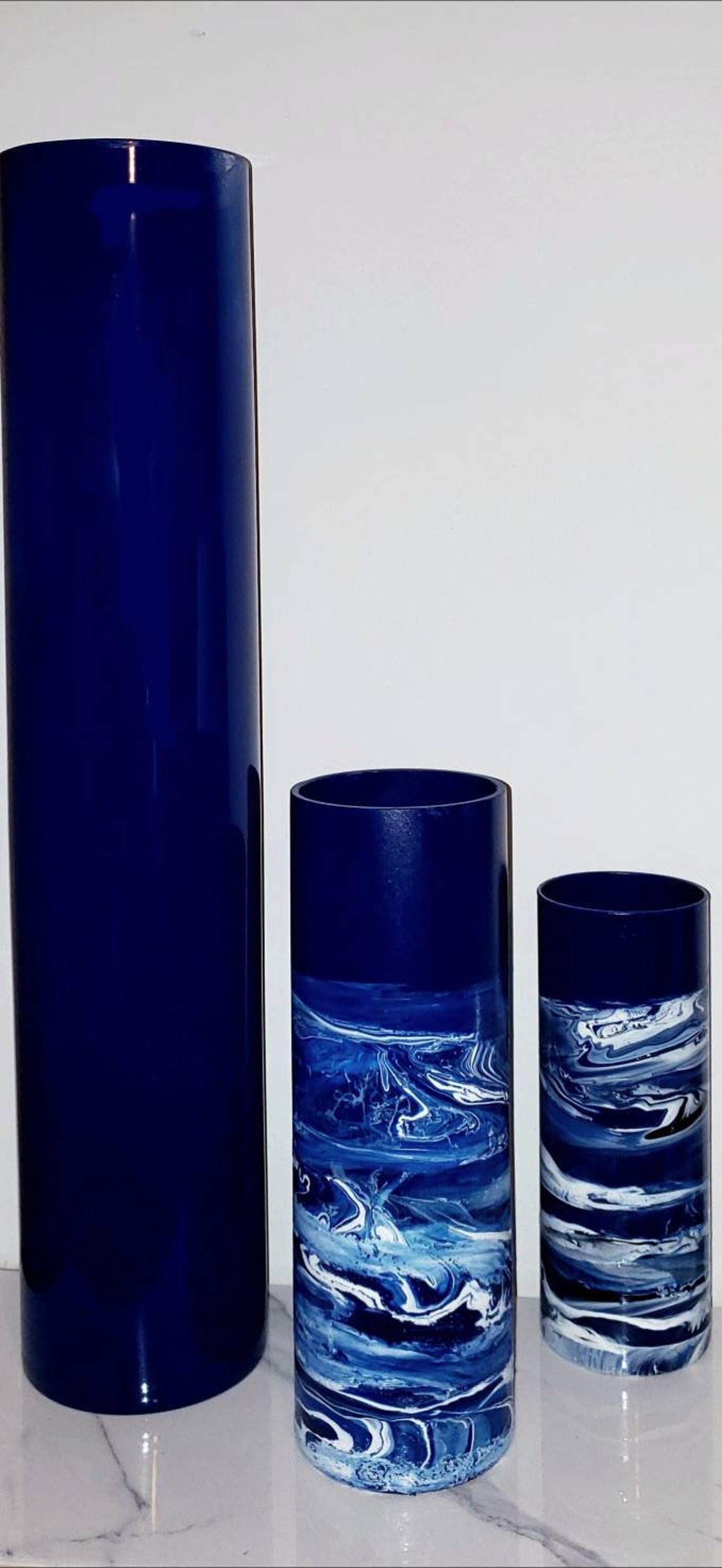 Tall Floor Vase 24 Inch Tall Blue Floor Vase Navy Blue Glass Etsy