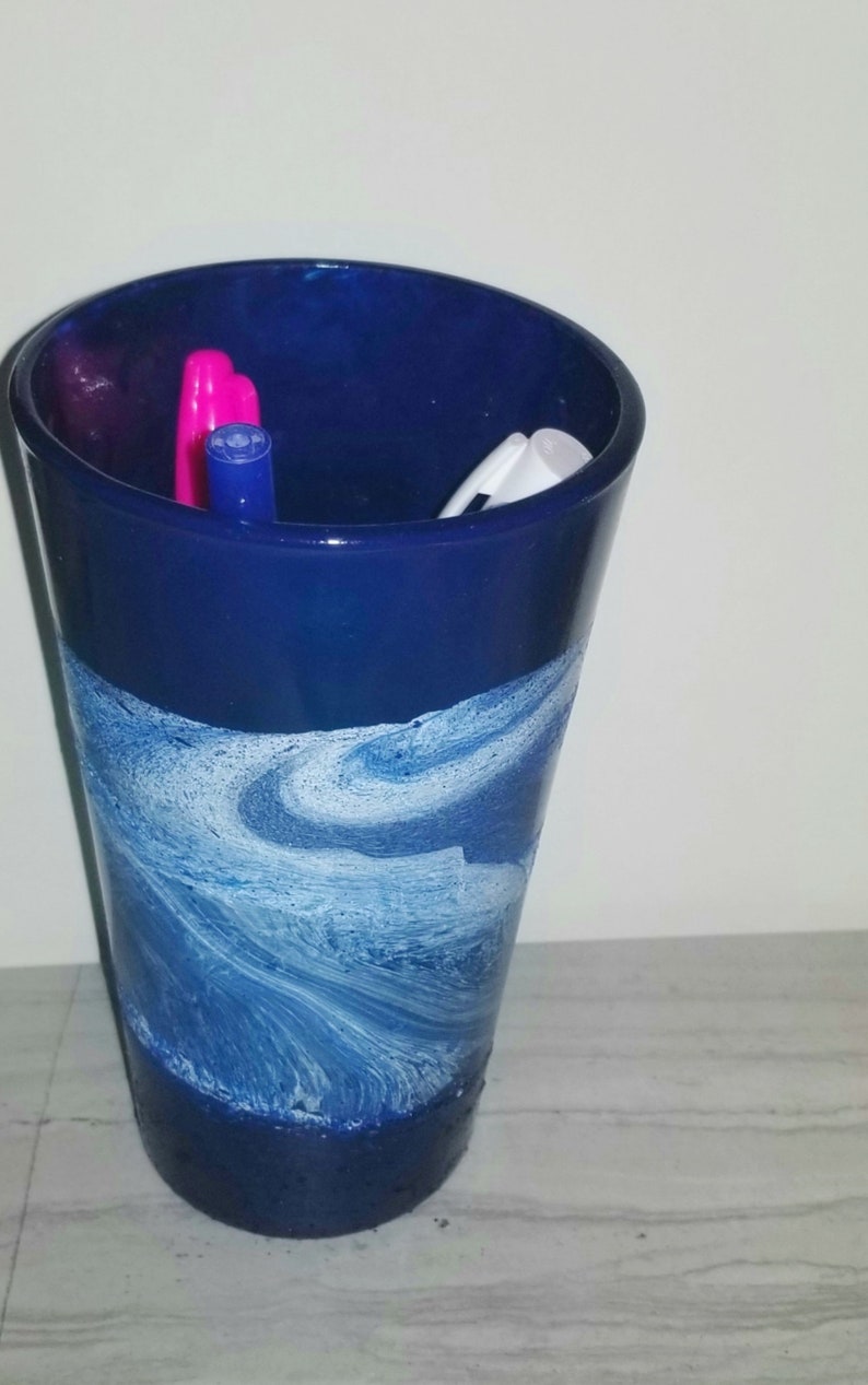 Desk Accessories Blue Pencil Cup Navy Dorm Room Decor Vase