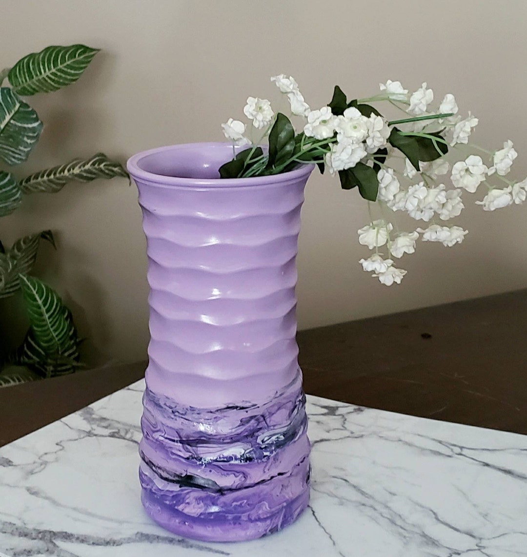 Modern Purple Glass Vase Tall Purple Glass Vase Hand Painted Etsy