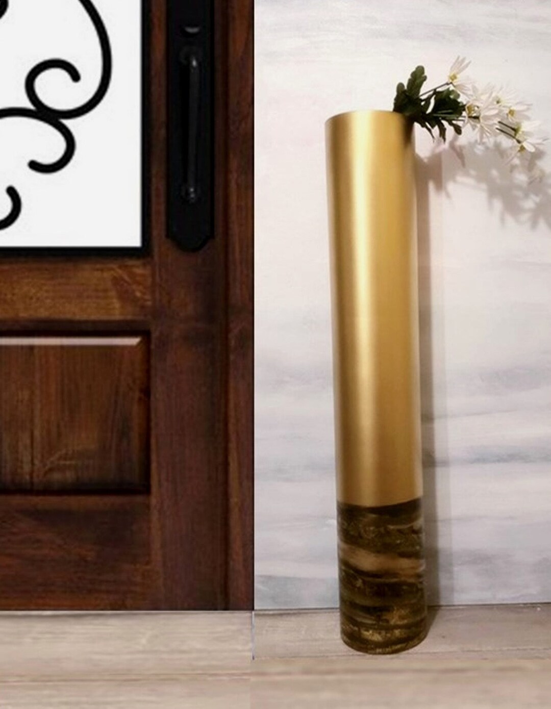 Tall Floor Vase Gold, Floor Vase 3 Feet Tall, Gold Vase, Tall Glass