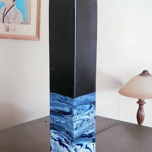 Floor Vase 2 feet tall, Modern Blue Floor Vase, Tall Glass Floor Vase, Large Floor Vase, Tall Floor Vase 2 feet tall, Black Blue Glass Vase