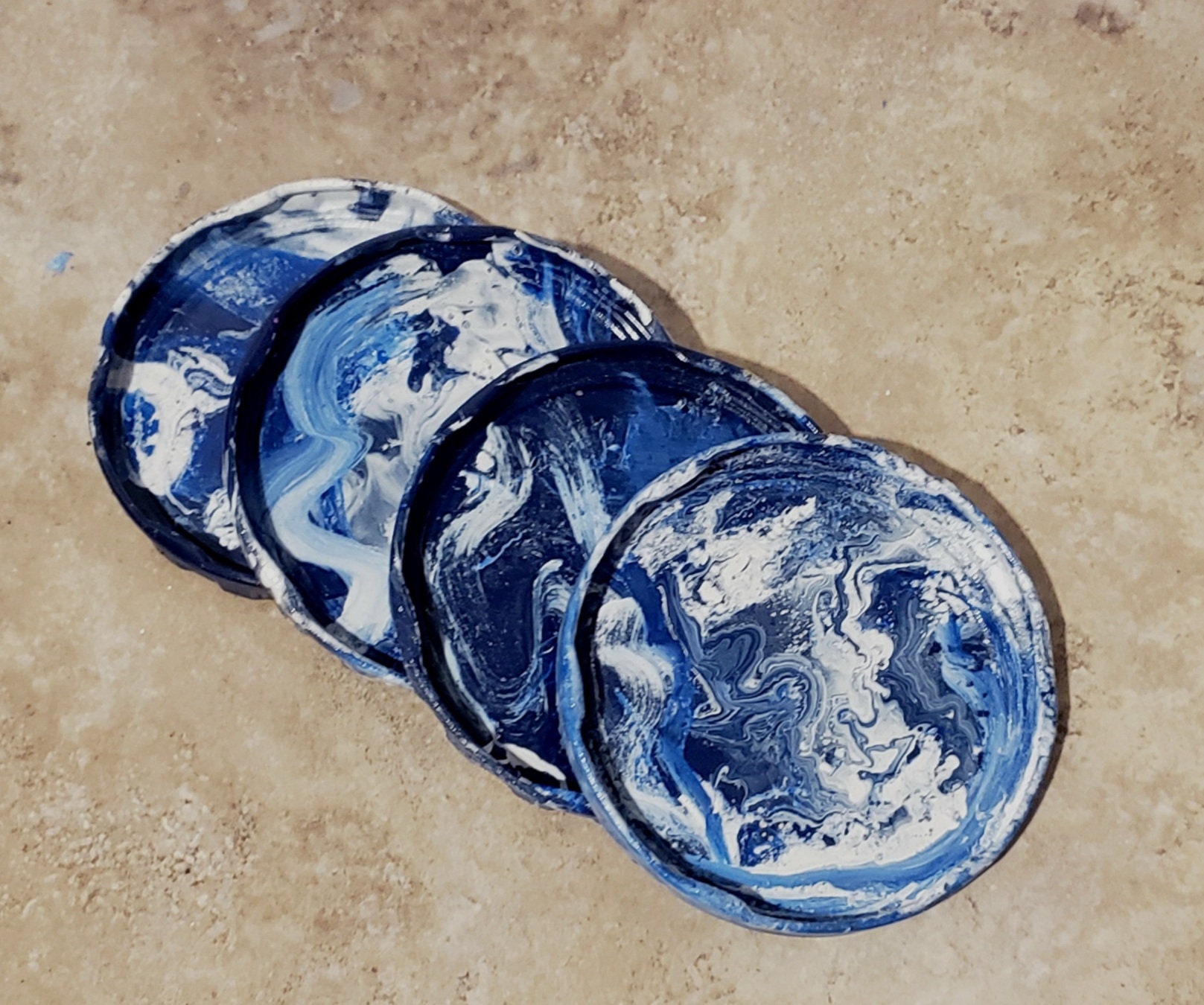 Set of 6 navy blue coaster - Beverage rustic ceramic coaster - Sea - Ruby  Lane