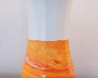 Tall Orange Vase, Orange Glass Vase, Tall Orange Vase, Modern Orange Vase, Orange White Vase, 10 inch Orange Vase, Orange Decor, Orange Vase