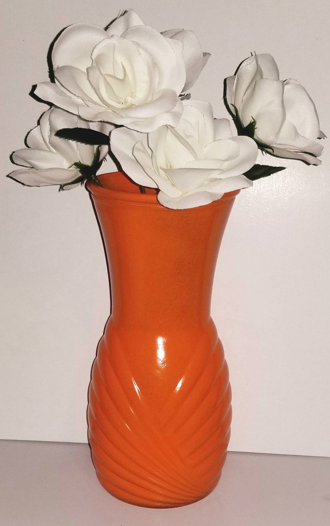 Tall Orange Glass Vase Art Deco Vase Orange Glass Vase Etsy