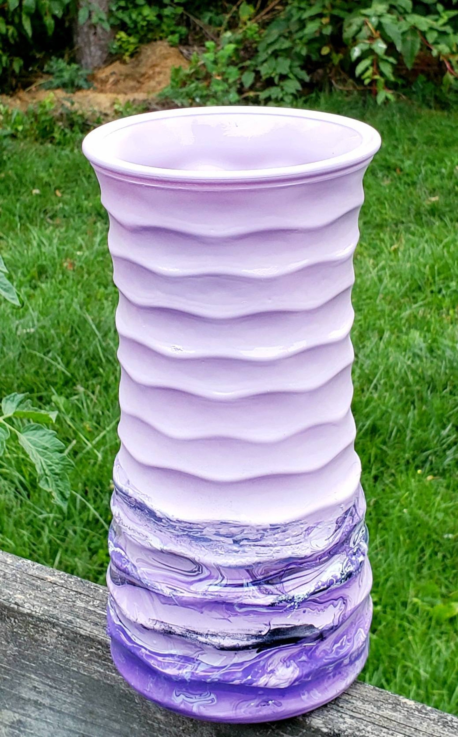Modern Purple Glass Vase Tall Purple Glass Vase Hand Painted Etsy