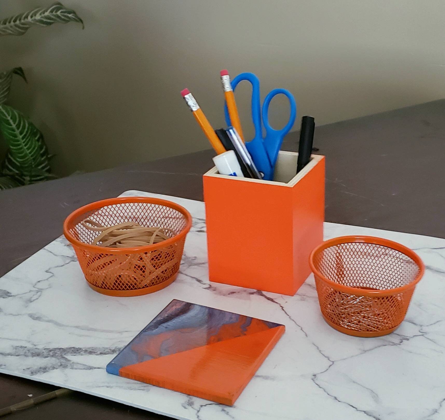 Orange Desk Accessories/desk Organizer/orange Desk Set Etsy