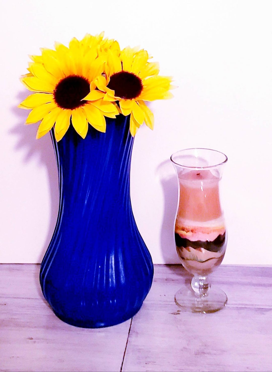 Tall Blue Glass Vase Tall Blue Vase Art Deco Vase Cobalt Etsy