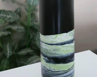 Tall Green Glass Vase, Green Décor, Tall Black Green Vase, Tall Green Vase, Hand Painted Glass Vase, Tall Vase, Green Vase, Chartreuse Vase