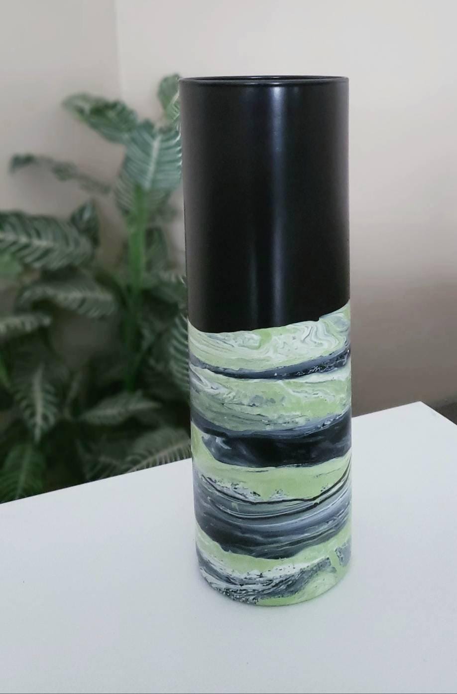 Vaso alto in vetro verde, decorazione verde, vaso alto nero verde, vaso alto verde, vaso in vetro dipinto a mano, vaso alto, vaso verde, vaso Chartreu