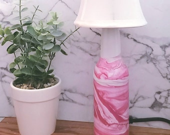 Pink Desk Lamp, Pink Glass Lamp, Girly Lamp, Pink Bottle Lamp, Table Lamp, Pink Beside Lamp, Pink Decor, Desk Lamp, Pink Lamp, Table Lamp