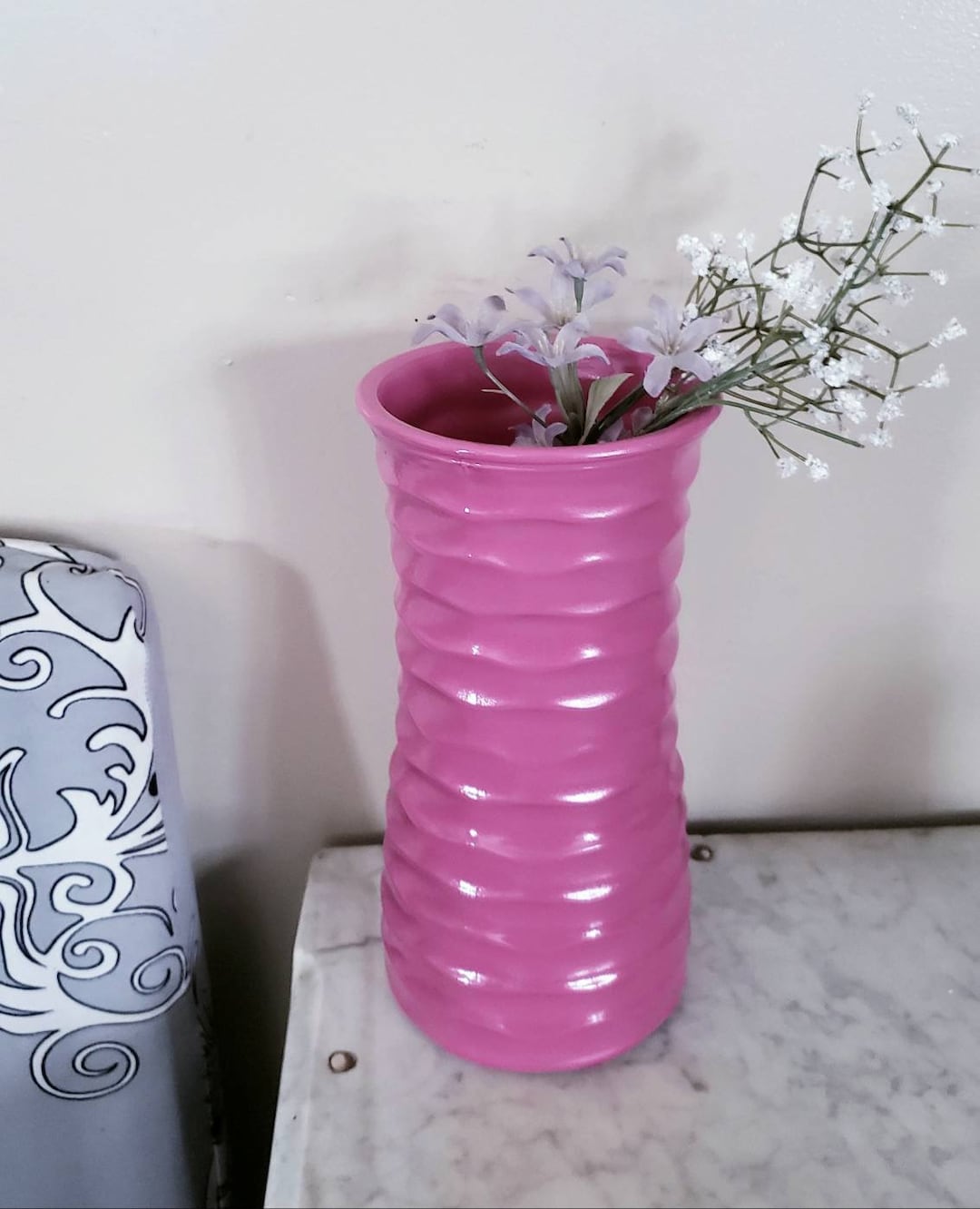 Hot Pink Glass Vase, Tall Pink Vase Glass, Fuchsia Vase, Pink Décor