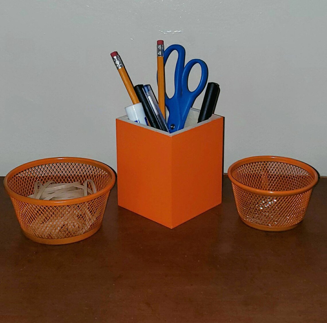 Orange Desk Accessories/Desk Organizer/Orange Desk Set Etsy