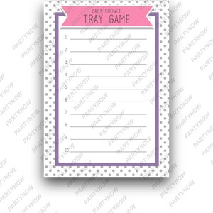 INSTANT DOWNLOAD - Baby Shower - Tray Game - File for printing two 5x7 game cards