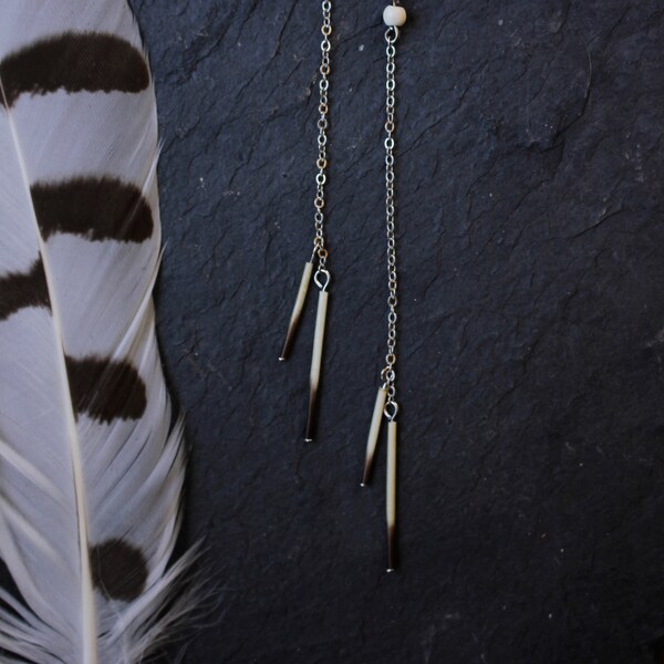 Porcupine Quills Earrings - Porcupine Quills on Chain - Genuine Quills Earrings - Hippie Earrings - Wild Quills - White Turquoise Gem