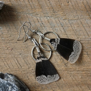 Natural Feather Earrings - Partridge Feathers - Short Feathers - Natural Grouse Feather - Wild Ruffed Grouse - Grey Black - Ethical Feathers