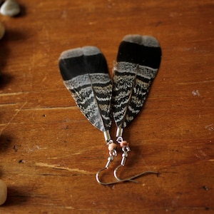 Natural Feather Earrings - Boho Earrings - Long Feathers - Natural Grouse Feathers - Tribal Earring - Wild Ruffed Grouse - Jasper Gem - Grey