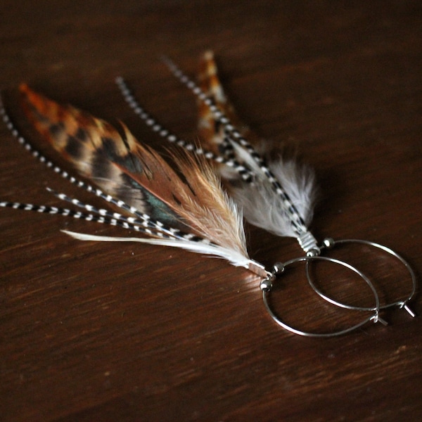 Ultra Long Feathers Earrings - Ear Ring -Real Rooster Feathers - Gypsie Earrings - Festival Earrings - Genuine Long Feather - Bohemian Jewel