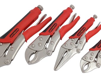 4PC Locking Plier Mole Grip Wrench Set, Curved Jaw 5", 7" & 10" and Long Nose 6.5" CT1438