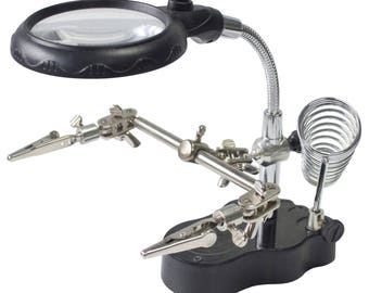 LED Helping Hands Magnifier, Part Holder, Clamp Jewellers Soldering Stand Bench Tool, Adjustable Third Hand, Jewelery Repairs, Etc S2885