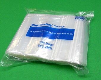 1.4Lb FRE 5x5 Ziplock Reclosable Bags Clear 2mil Poly Bags 300 Pcs Reloc Zippit 5 Square