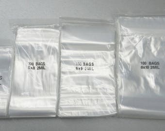 400 Zip Sealing Top Lock Bags Assortment 4 Sizes 4x6 5x8 6x9 8x10 Clear 2mil Poly Bags