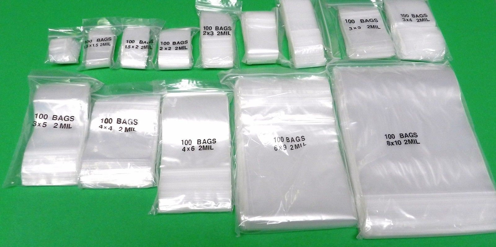 400 Zip Top Sealing Lock Bags Small Square Assortment Sizes