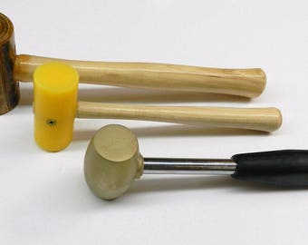 3 Jewelers Mallets - Rawhide Plastic & Brassa Hammer For Metalsmith Work Forming (3.6 FRE)