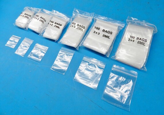 600 Zip seal Bags Clear Assorted Baggies 2mil 100ea 1.5x1.5 1.5x2 2x2 2x3  3x3 3x4