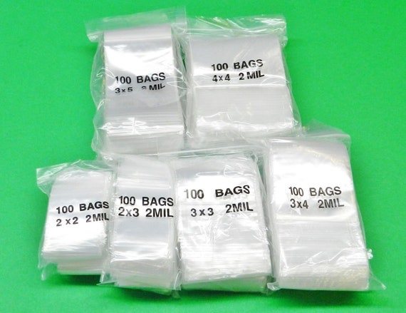 Zip Squeeze Lock Bags 2mil Clear Assorted Sizes 2x2 2x3 3x3 3x4 3x5 4x4 200  Each 