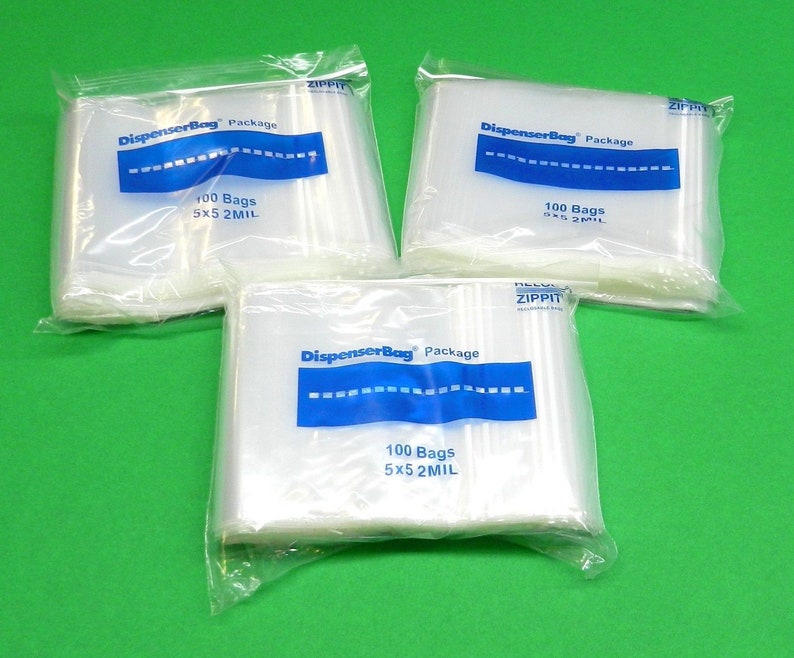 1.4Lb FRE 5x5 Ziplock Reclosable Bags Clear 2mil Poly Bags 300 Pcs Reloc Zippit 5 Square