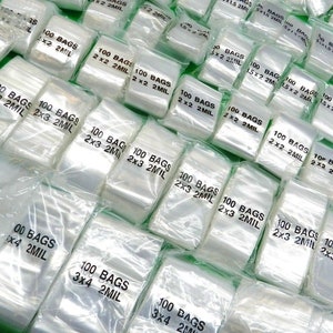 500 Assorted Ziplock Bags 5 Sizes Clear 2mil 1x1 1-1/2x1-1/2 1-1/2X2 2x2 2x3
