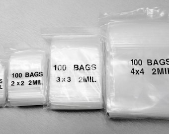400 Zip Top Sealing lock Bags Small Square Assortment Sizes Assorted 2mil Clear Bag 1" 2" 3" 4"