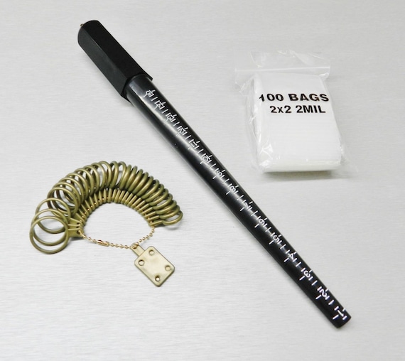 Ring Size Stick Mandrel Ring Finger Gauge Sizes 100 Zip Squeeze Lock Bags  Jewelry Tools 