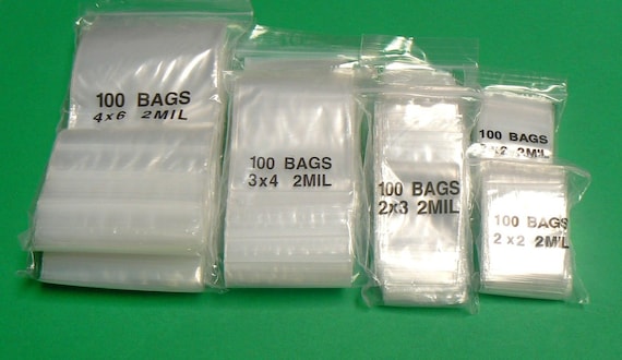 200 Pack Small Plastic Baggies For Jewelry 4 Assorted Sizes. 2x3