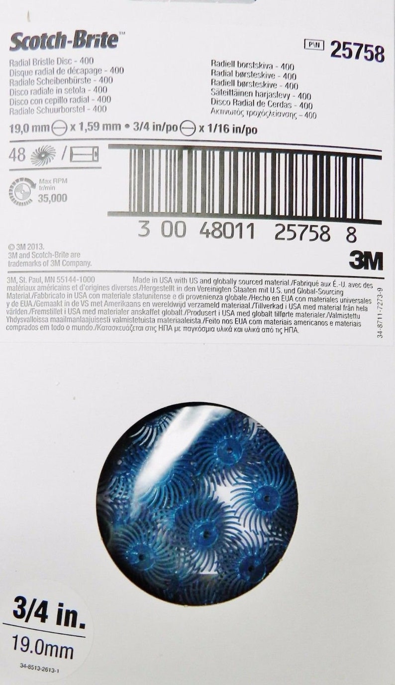 3M Radial Bristle Discs Brushes Blue 400 Grit 3/4 Bristle Brush Pack of 48 Disc image 3